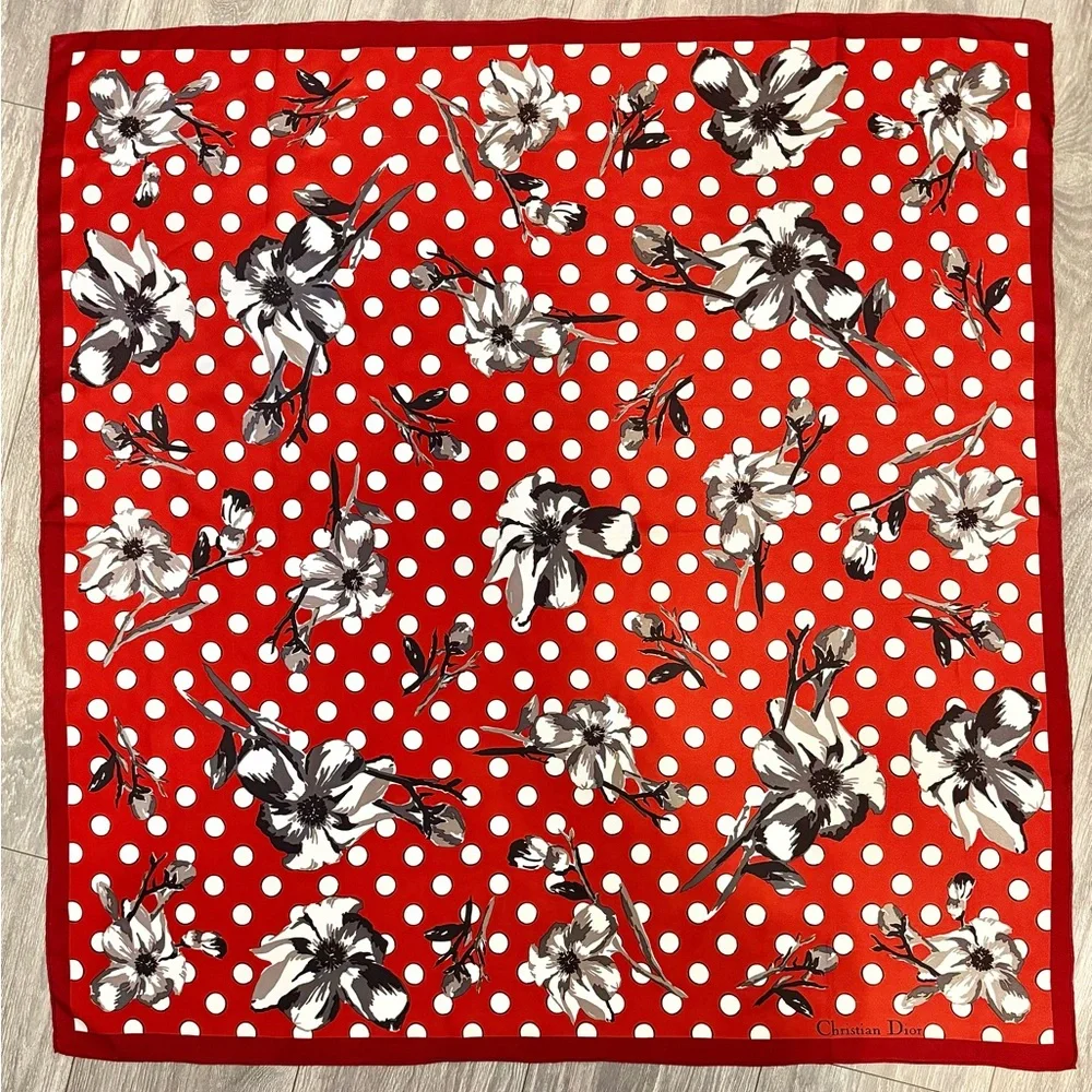 Jumbo Christian Dior Red Floral Polka Dot Scarf all scarves are 40-50% off
